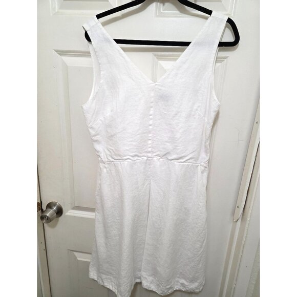 GAP Women's 12 White 100%Linen V-Neck Sleeveless Summer Midi Dress Empire Waist - Picture 2 of 12